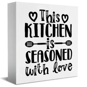 [Kitchen Wall Art] 2D Flat Print Kitchen Wall Art Sign "This Kitchen is Seasoned with Love" - White Glossy Finish with