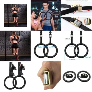 G6DE Gymnastic Rings Gym Rings for Kids Adults Pulls Up Gym Rings Trapeze Rod Equipment Home Exercise Rings with Strap
