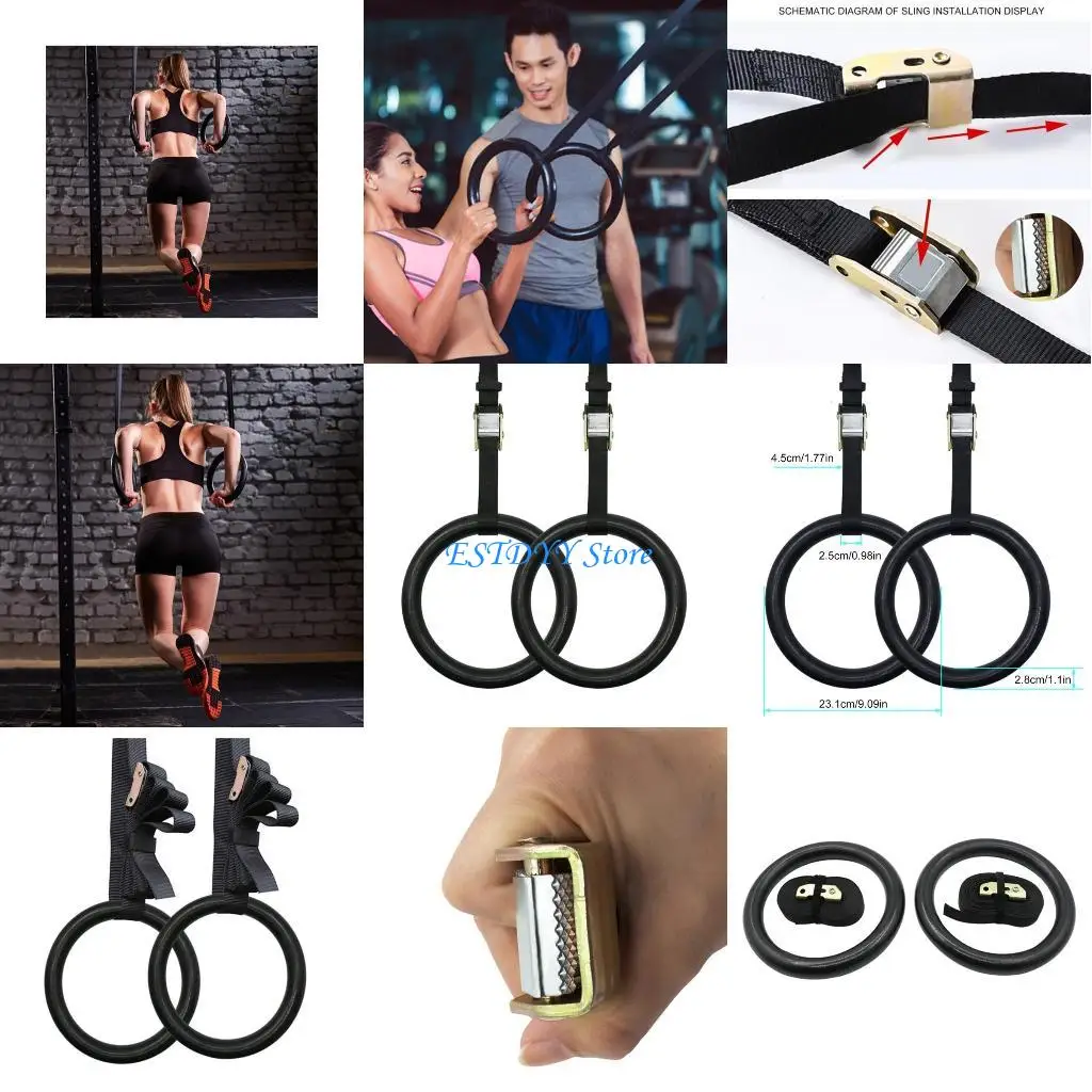 G6DE Gymnastic Rings Gym Rings for Kids Adults Pulls Up Gym Rings Trapeze Rod Equipment Home Exercise Rings with Strap